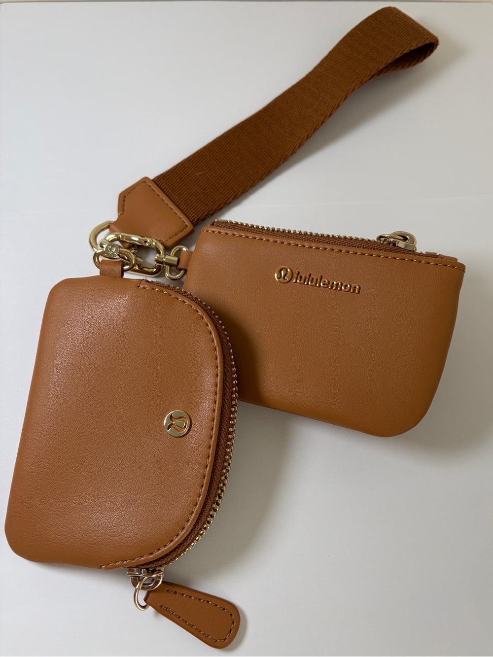 lululemon athletica Tan/Brown Double Pouch Wristlet with Strap